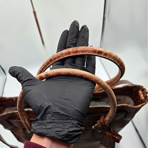 Michael‎ Kors Crocodile Embossed Leather Tote Shoulder Bag Brown Gold Lock Key - Picture 9 of 12